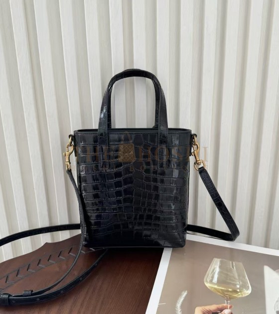 Sa1nt Lau*nt Y51 Logo Tote Bag Black Croc-Embossed Leather Size 17*8*18 CM Master Quality