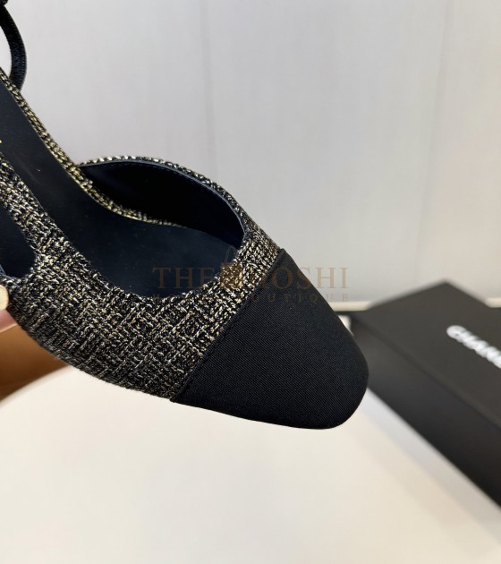 Ch**el Slingback Heels Lambskin & Calfskin Heel 6.5cm