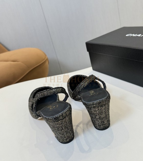 Ch**el Slingback Heels Lambskin & Calfskin Heel 6.5cm