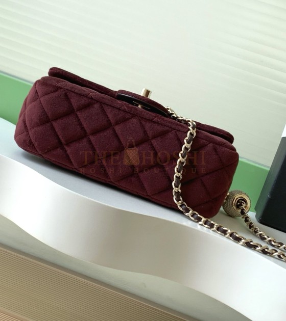 Ch**el Ch**el 25B Velvet Flap Bag with Crystal Ball Charm 18cm/20cm