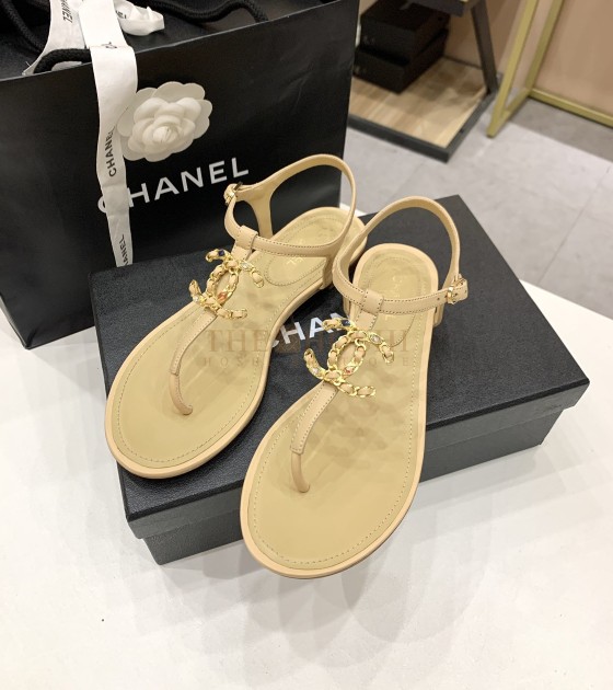 Ch**el Sandals Lambskin Leather Women