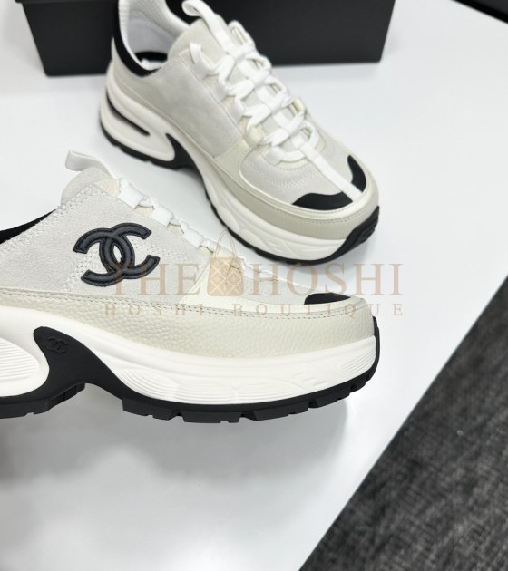 Ch**el Sneakers Mixed Calfskin & Technical Fabric Black/White Women