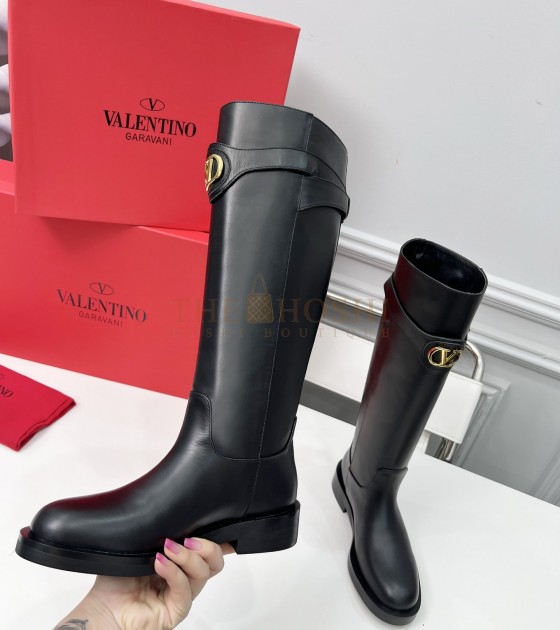 Va1e*ntin0 Rockstud Ankle Boots Black Leather Studded Heel 35-40