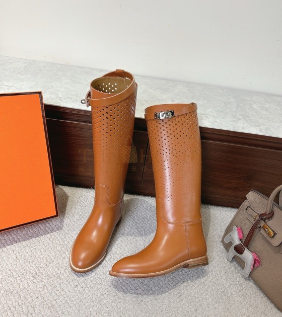 H**me5 Jumping Riding Boots Swift Calfskin Brown Women