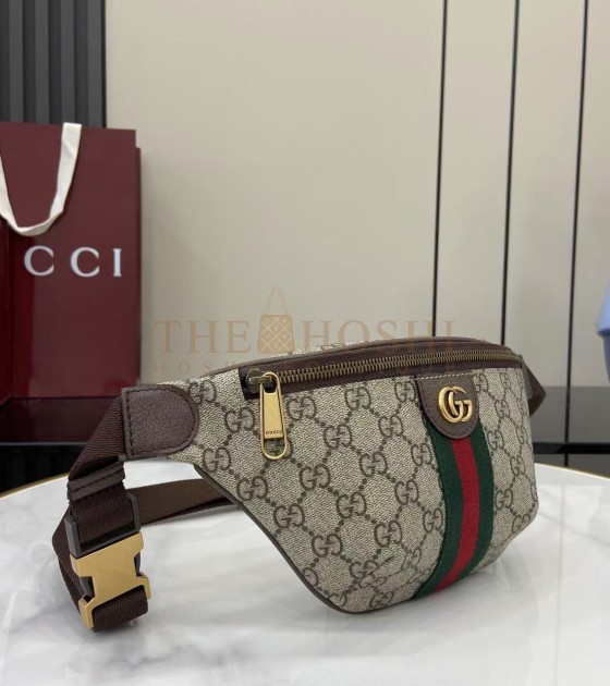 Gvc*1 Ophidia Waist Bag GG Coated Canvas Leather Trim Beige Brown 30×14×4.5cm Master quality