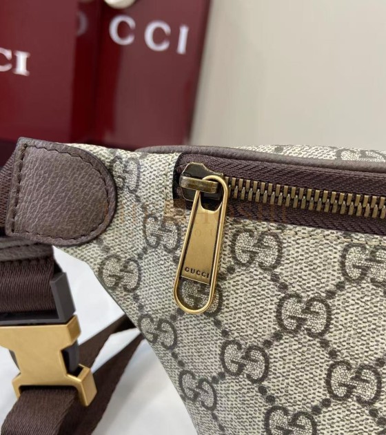 Gvc*1 Ophidia Waist Bag GG Coated Canvas Leather Trim Beige Brown 30×14×4.5cm Master quality