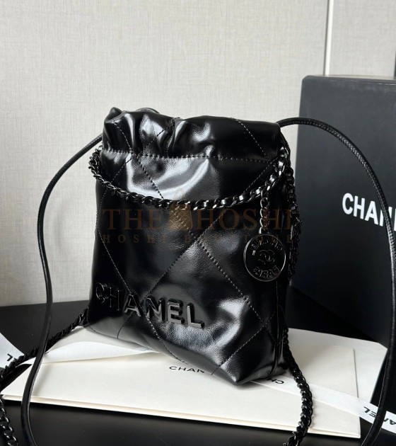 Ch**el 22 Mini Bag Calfskin Leather Black Size 19*6*20CM