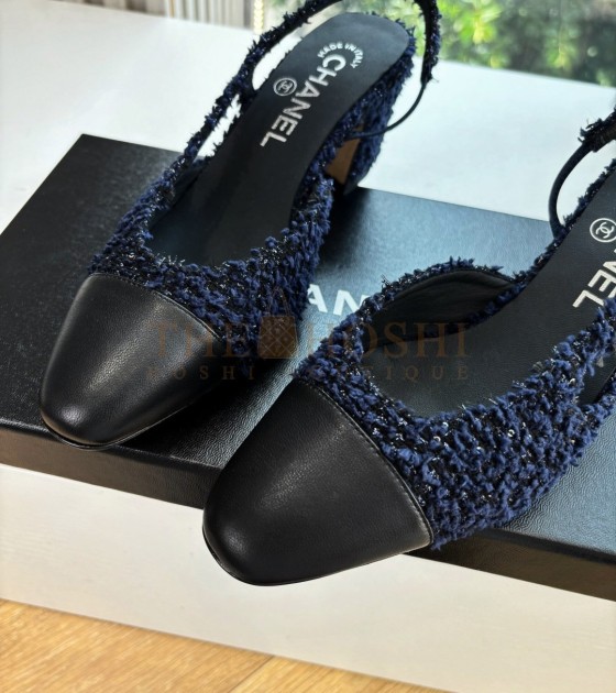 Ch**el Mary Jane Flats Lambskin Lining Leather Sole Blue Women