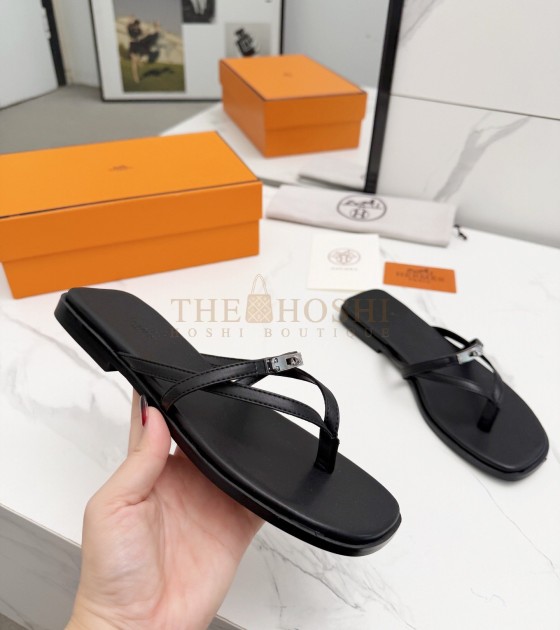 H**me5 Miss Sandals Black Box Calfskin Leather Master Quality