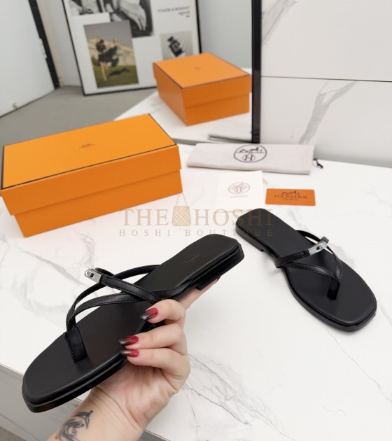 H**me5 Miss Sandals Black Box Calfskin Leather Master Quality