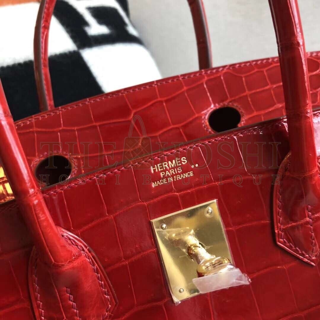 H**me5 Red Birkin 30cm Crocodile Niloticus Shiny Bag Master Quality