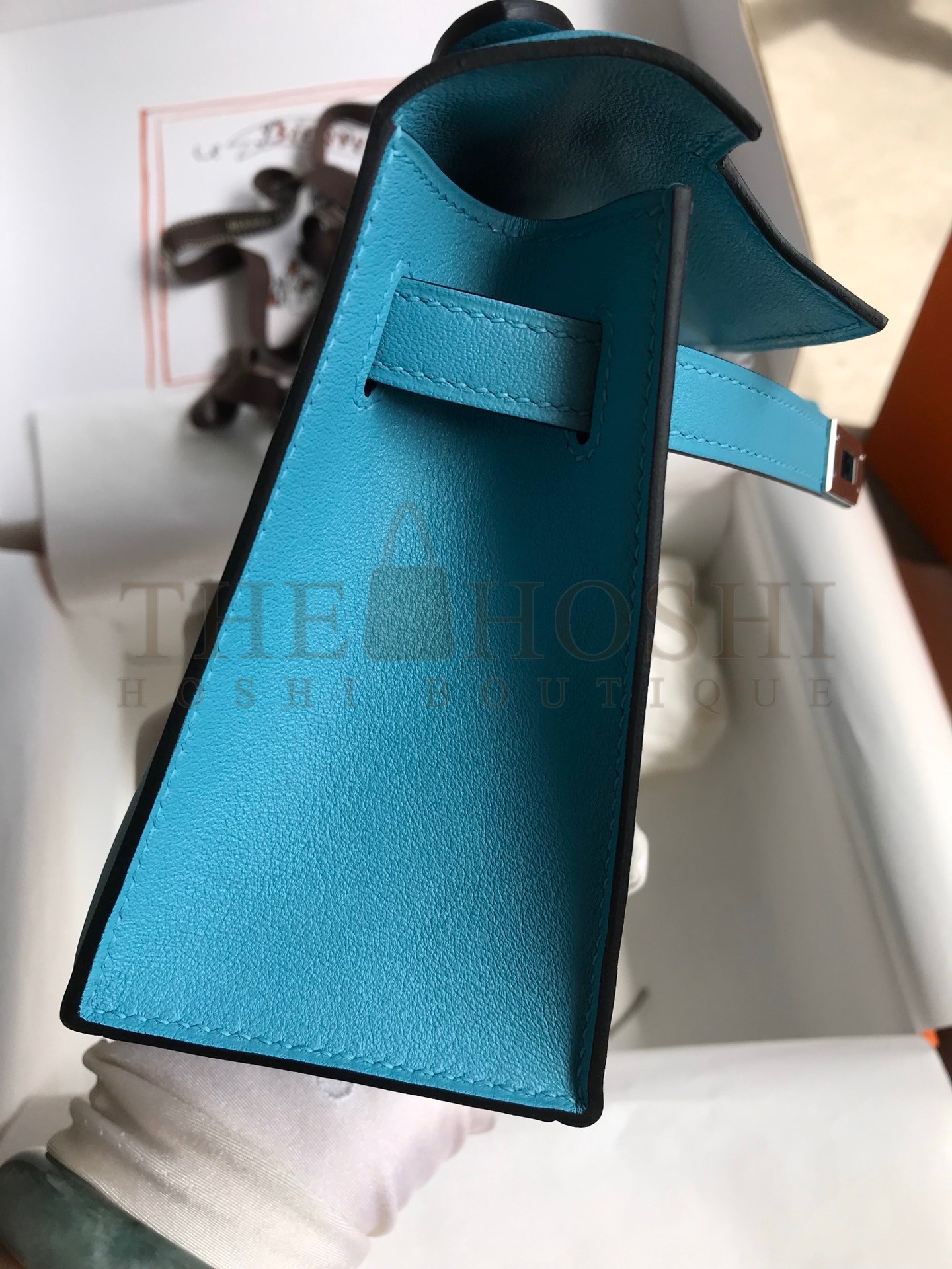 H**me5 Kelly Pochette Handmade Bag In Blue du Nord Swift Calfskin Master Quality