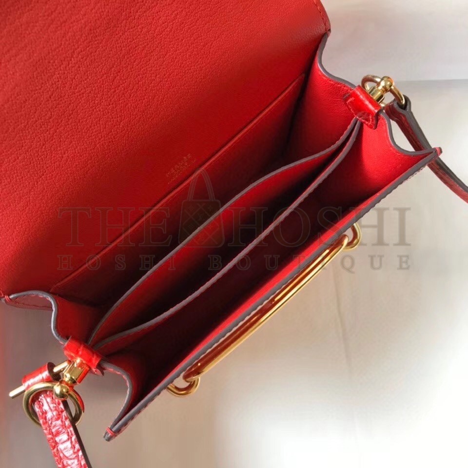 H**me5 Roulis Mini Bag In Red Embossed Crocodile Calfskin Master Quality