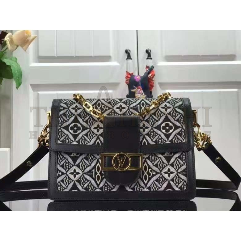 L0vis Vvtt0n LV Women Since 1854 Dauphine MM Handbag Black Monogram Flowers Cowhide Master Quality