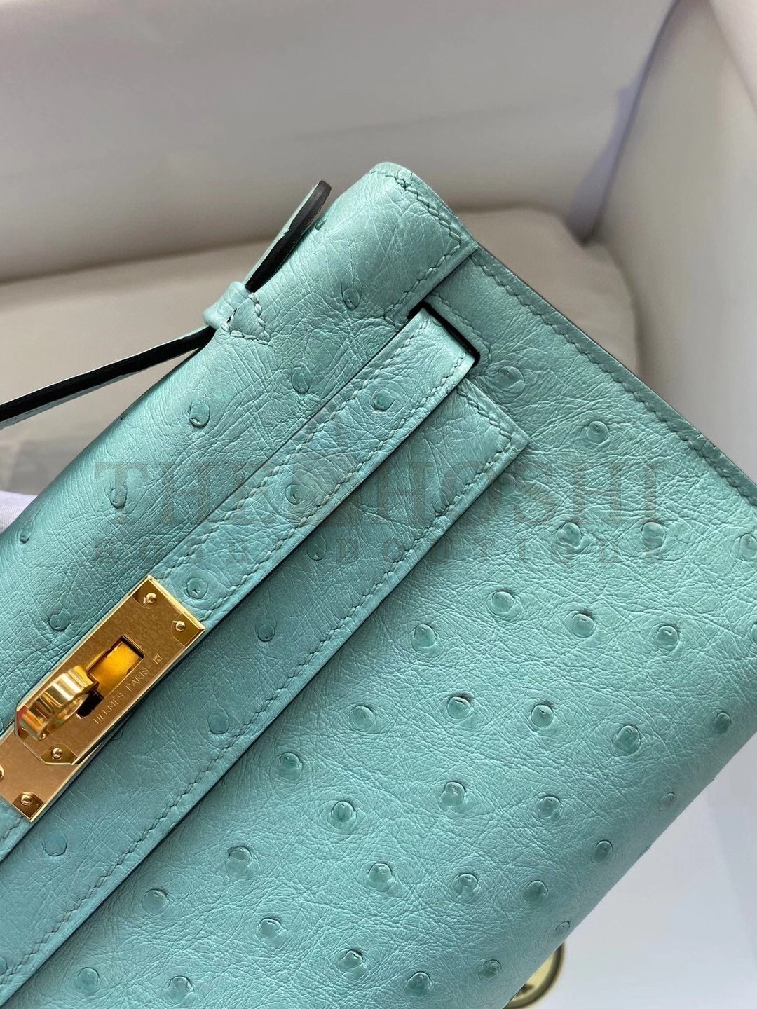 H**me5 Aqua Kelly Pochette Ostrich Handmade Bag Master Quality