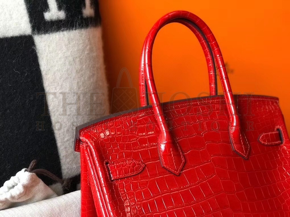 H**me5 Birkin 30cm Bag In Red Embossed Crocodile Leather Master Quality