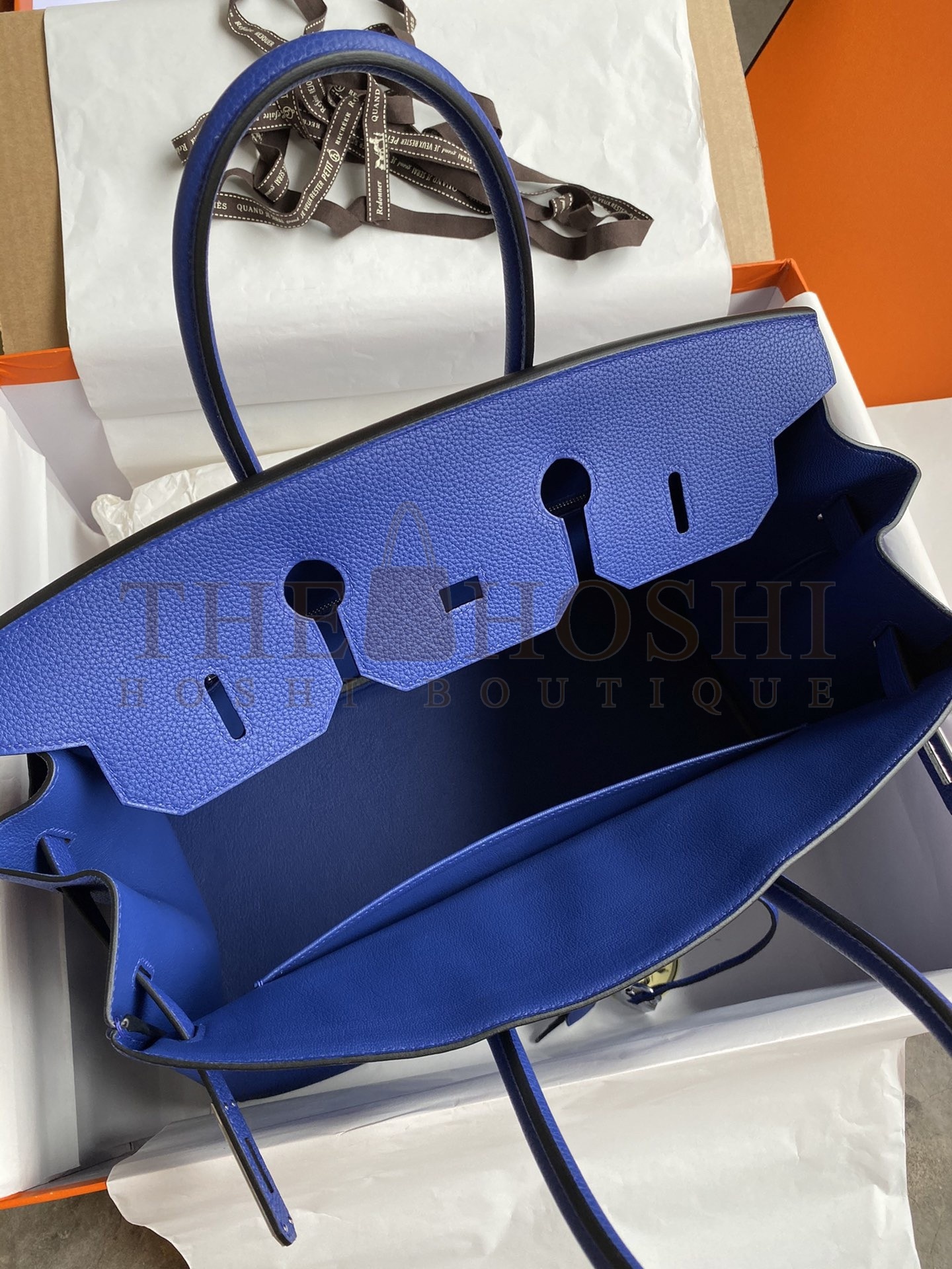 H**me5 Birkin 35 Retourne Handmade Bag In Blue Electric Clemence Leather Master Quality