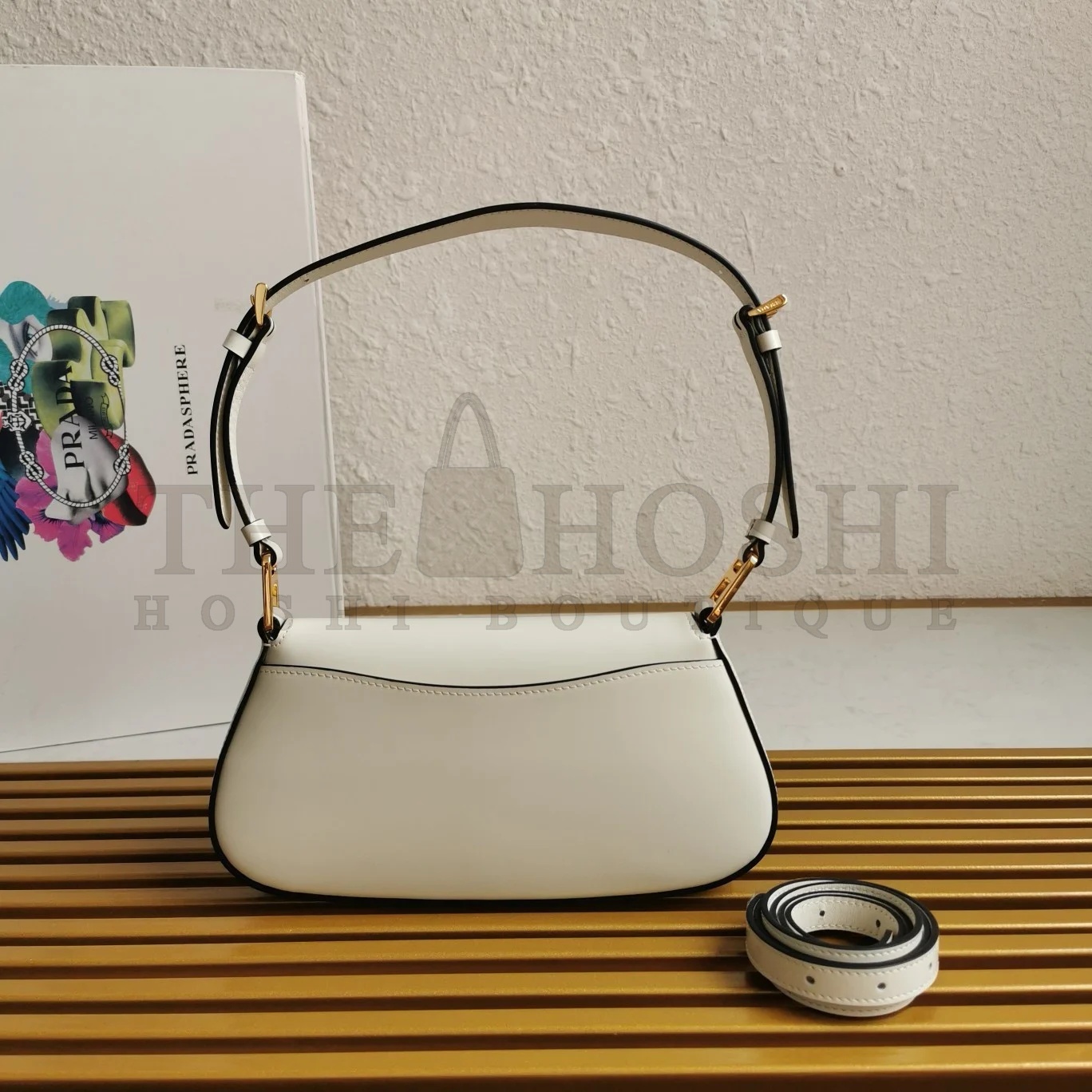 Pra*a Shoulder Bag in White Brushed Calfskin Master Quality