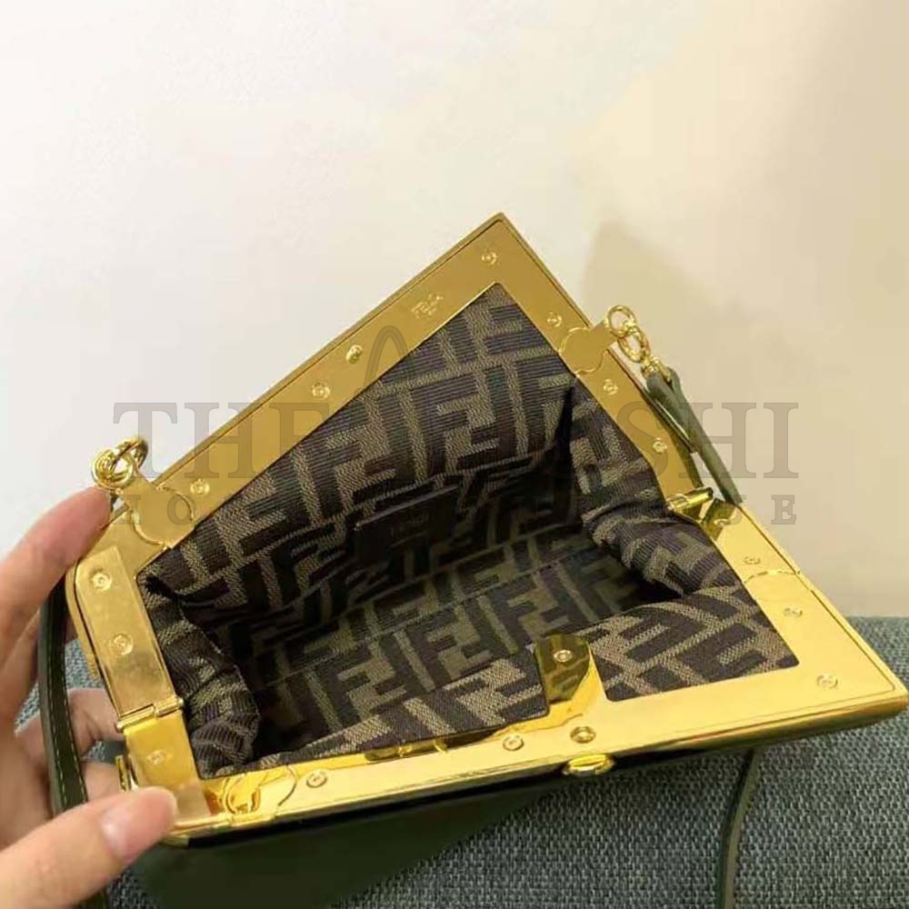 F**di Women First Small Dark Green Leather Bag Master Quality