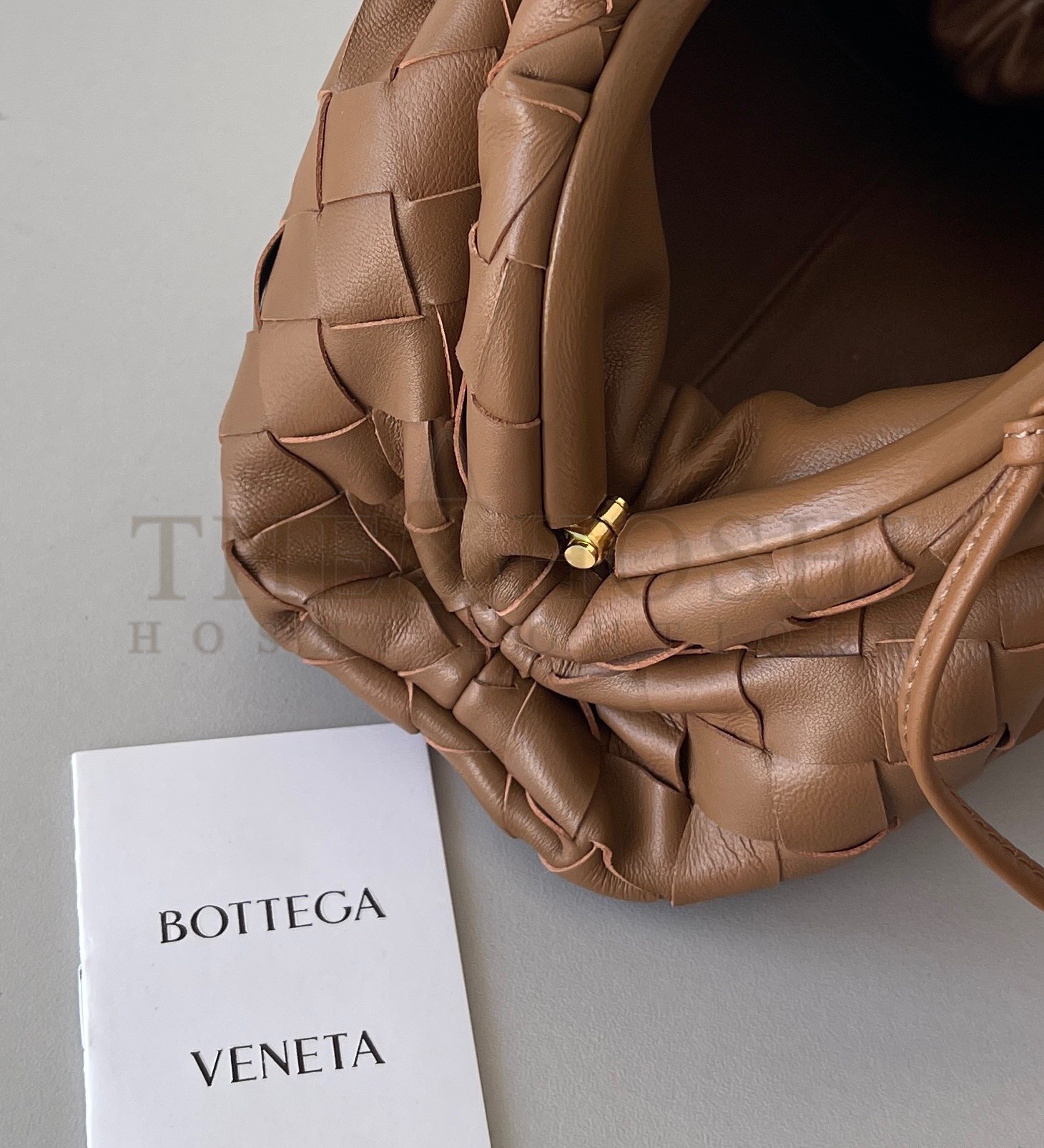 B0tt*ga Ven*ta Mini Pouch with Strap in Caramel Intrecciato Lambskin Master Quality