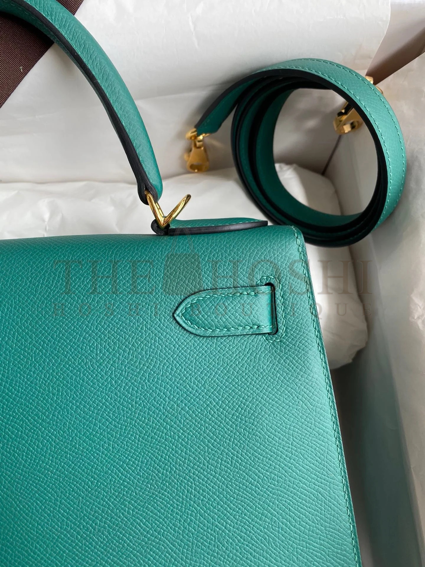 H**me5 Kelly Sellier 32 Handmade Bag in Malachite Epsom Calfskin Master Quality
