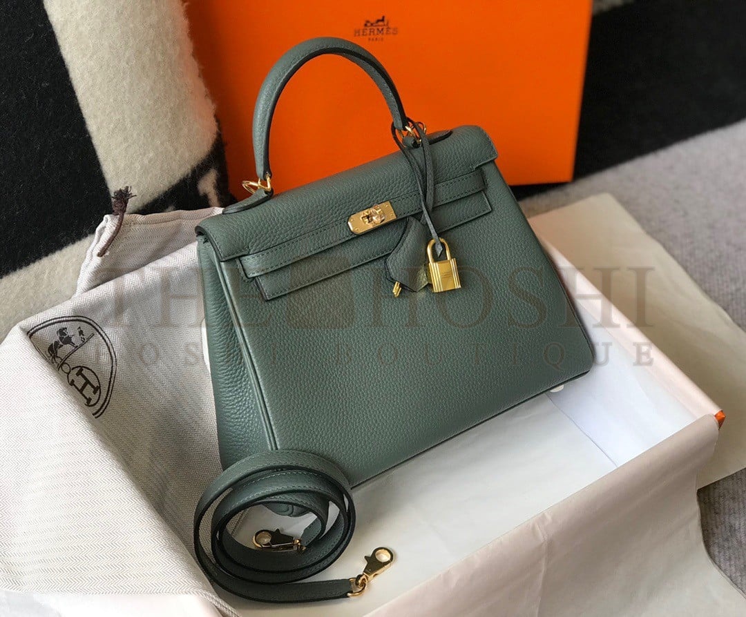 H**me5 Kelly 28cm Retourne Bag in Vert Amande Clemence Leather GHW Master Quality