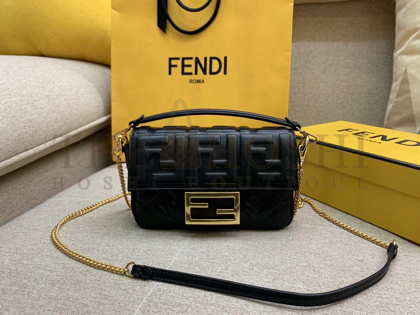 F**di Small Baguette Bag In Black FF Nappa Leather Master Quality