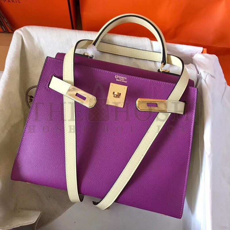 H**me5 Bicolor Epsom Kelly 28cm Purple Handmade Bag Master Quality