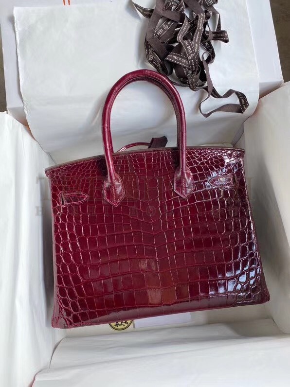 H**me5 Bordeaux Birkin 30cm Crocodile Niloticus Shiny Bag Master Quality