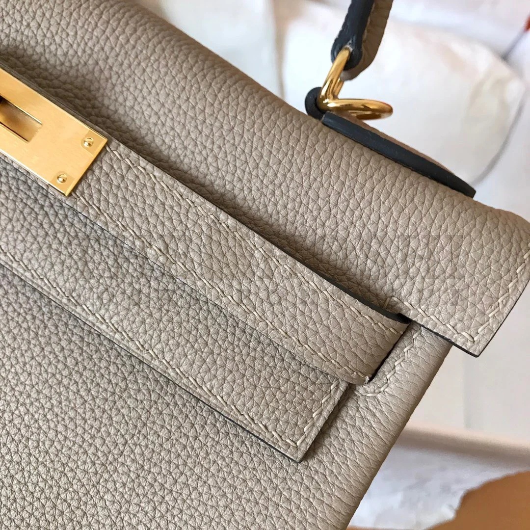 H**me5 Kelly Retourne 28 Handmade Bag In Tourterelle Clemence Leather Master Quality