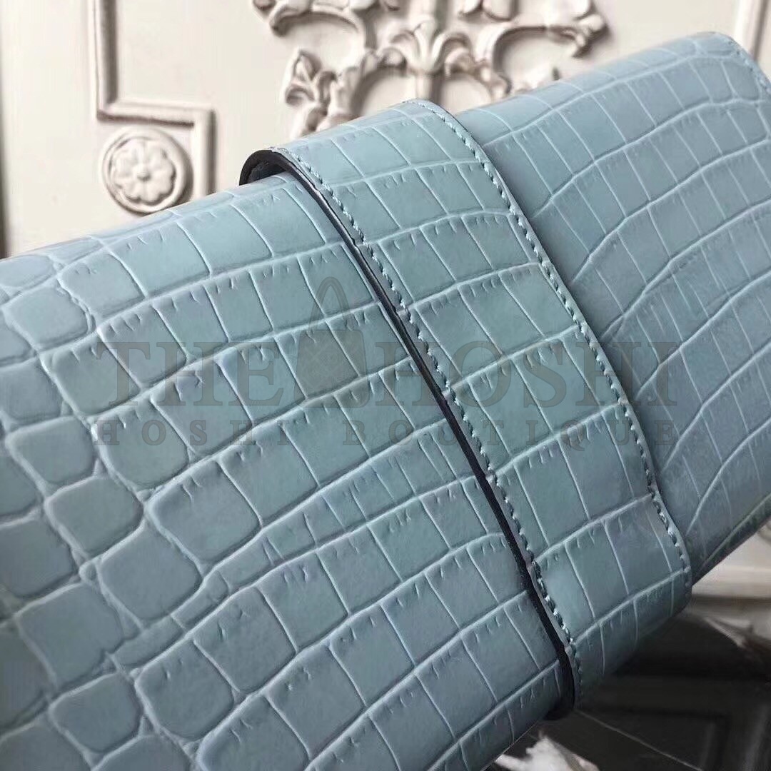 H**me5 Medor Clutch Bag In Ciel Crocodile Leather Master Quality