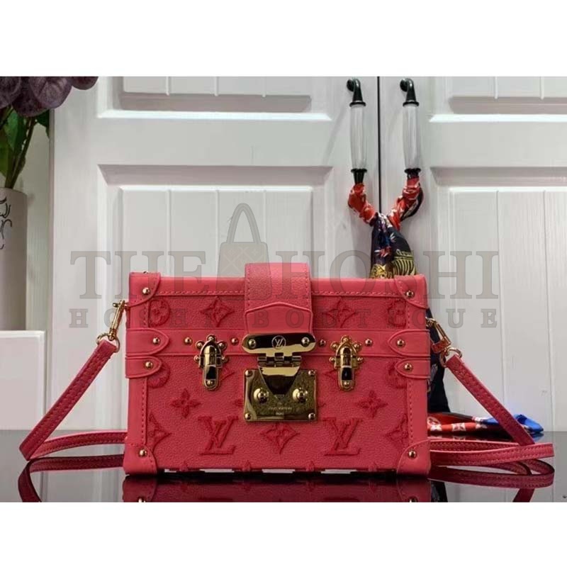 L0vis Vvtt0n LV Women Petite Malle Handbag Fluo Pink Tufted Grained Calfskin Leather Master Quality