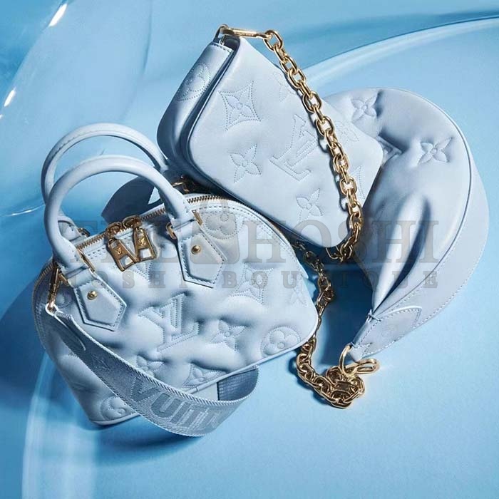 L0vis Vvtt0n LV Women Alma BB Handbag Blue Quilted Embroidered Smooth Calf Leather Master Quality