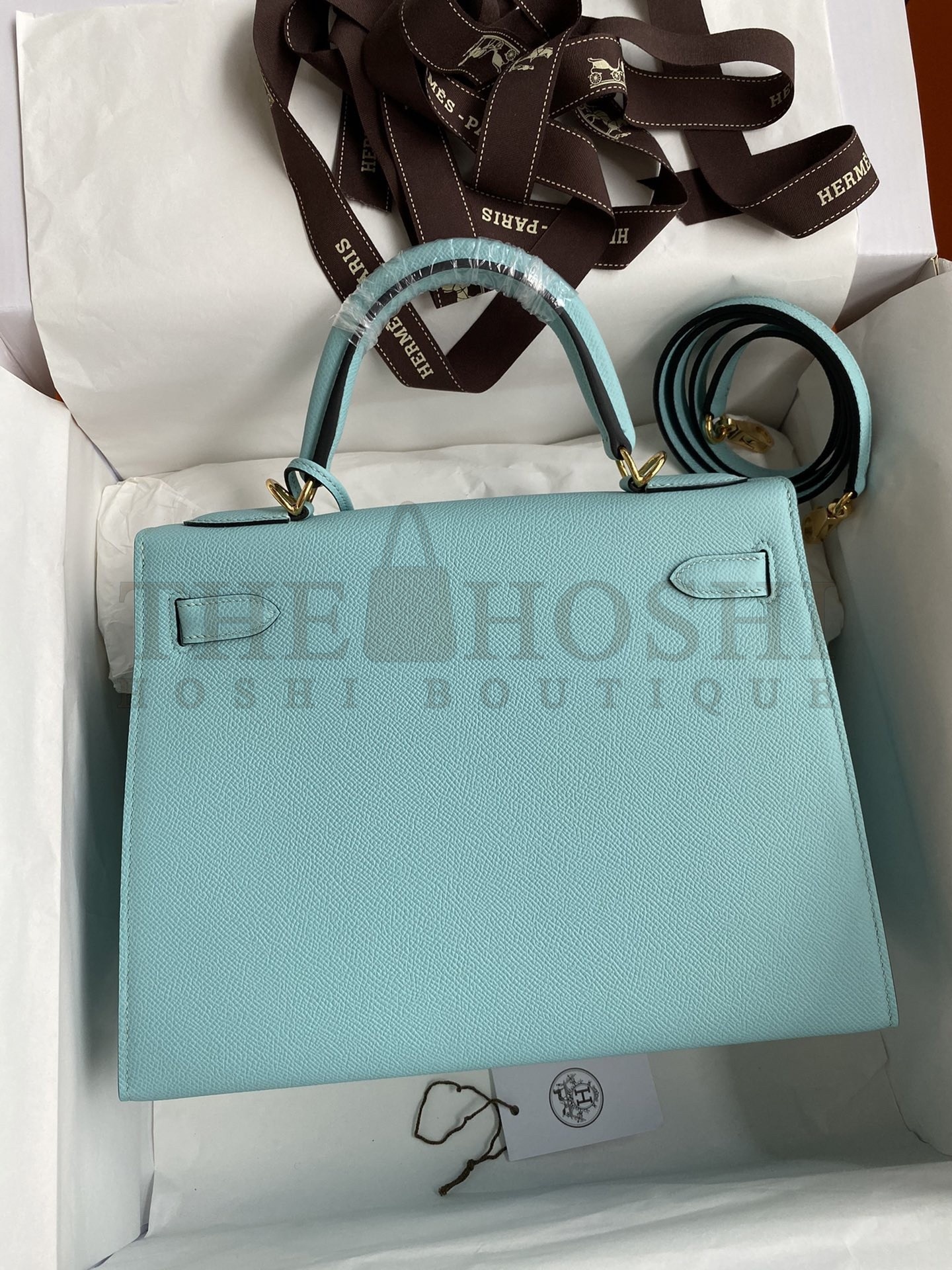 H**me5 Kelly Sellier 32 Handmade Bag Blue Atoll Black Epsom Calfskin Master Quality