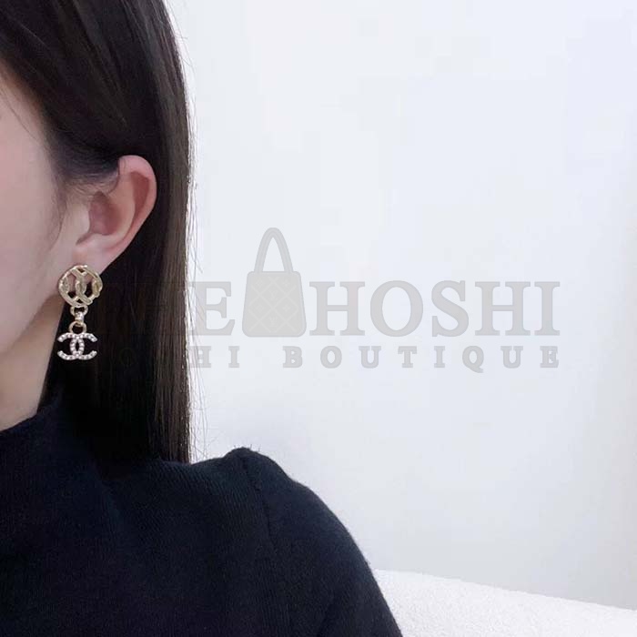 Ch**el Women CC Pendant Earrings Metal Resin Strass Gold White Crystal Master Quality