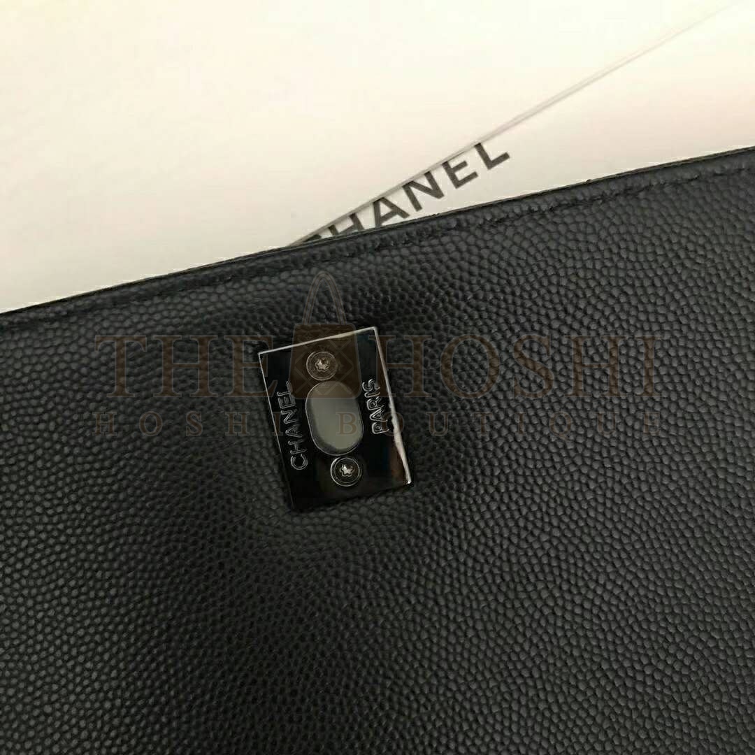 Ch**el Women Flap Bag with Top Handle Grained Calfskin-Black Master Quality