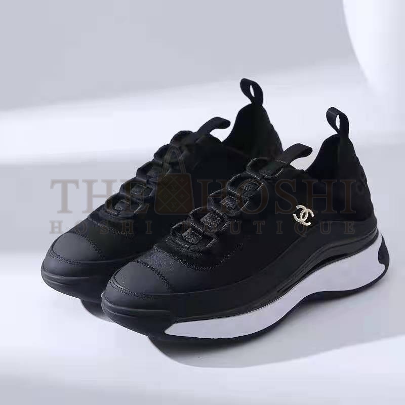 Ch**el Women Sneakers in Velvet Calfskin & Mixed Fibers 1 cm Heel-Black Master Quality