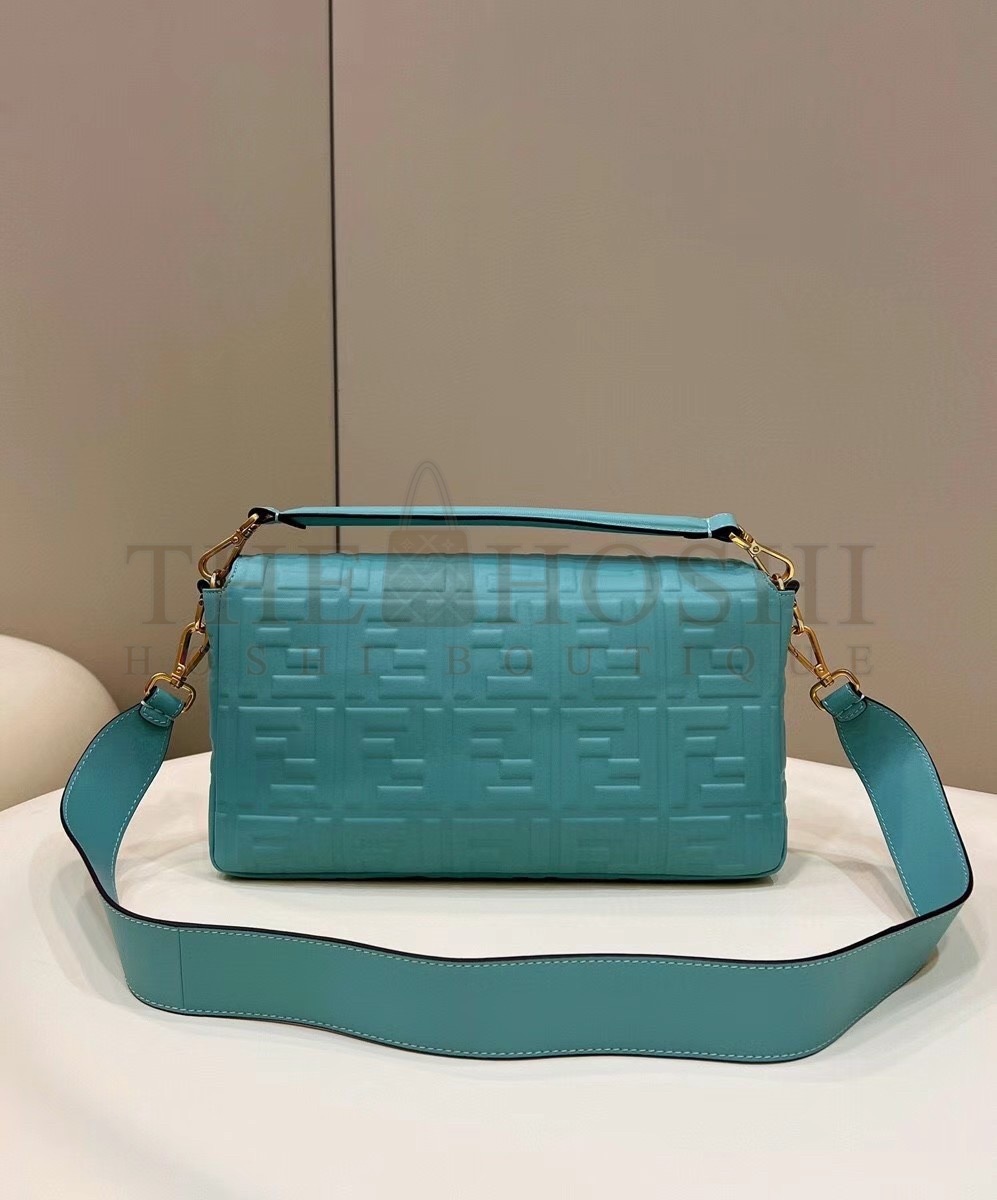 F**di Large Baguette Bag In Blue FF Nappa Leather Master Quality