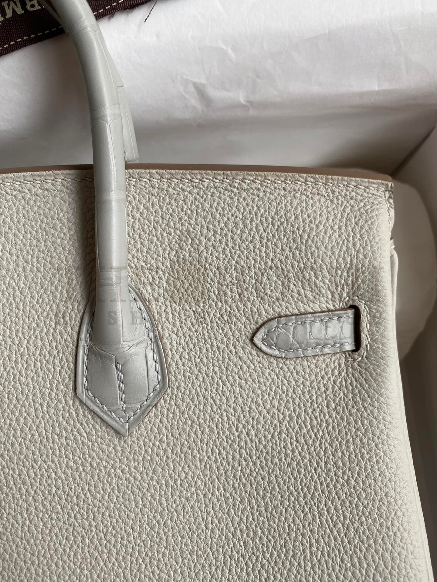 H**me5 Touch Birkin 25 Bag in Pearl Grey Togo and Matte Alligator Leather Master Quality