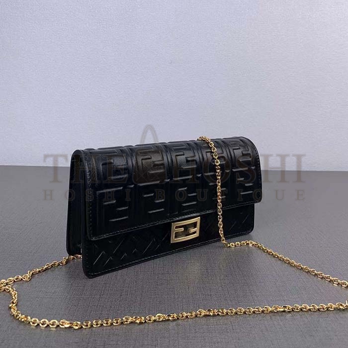 F**di Women FF Wallet On Chain Baguette Black Nappa Leather Wallet Master Quality