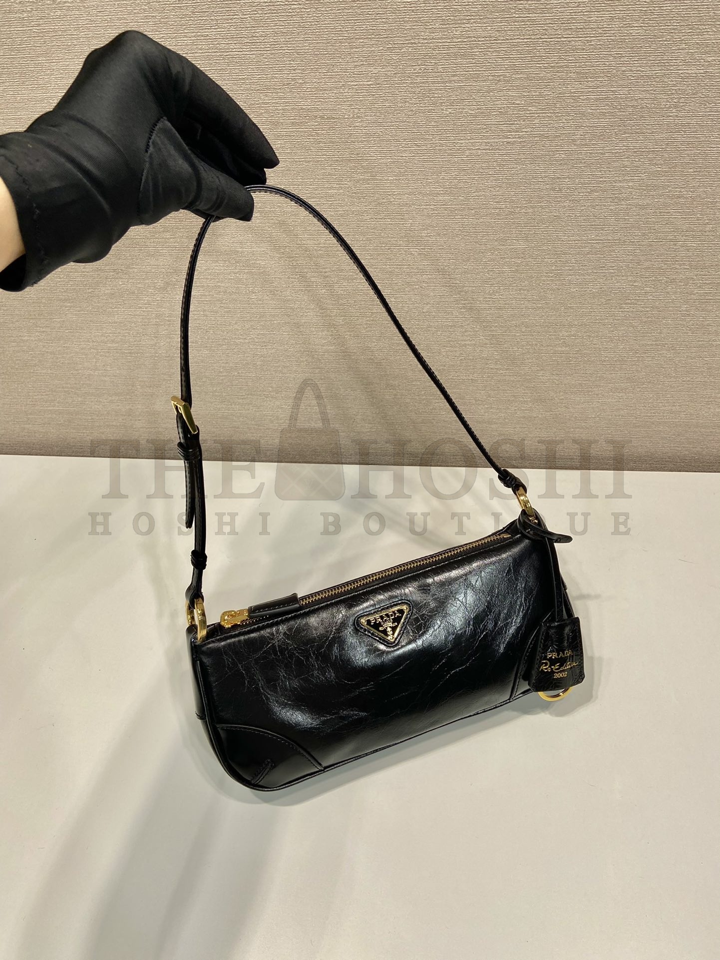 Pra*a Women Re-Edition 2002 Re-Nylon Brushed Leather Shoulder Bag Black Master Quality