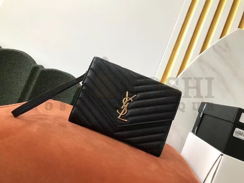 Sa1nt Lau*nt Monogram Clutch In Black Grained Leather Master Quality