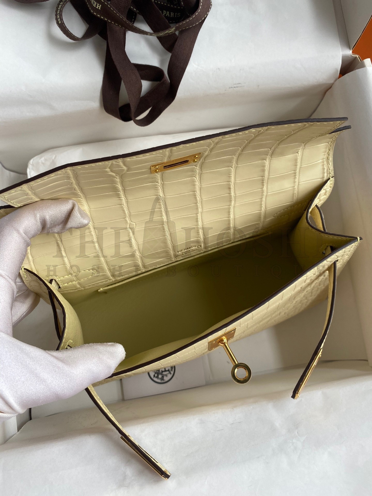 H**me5 Kelly Pochette Handmade Bag In Vanille Matte Alligator Leather Master Quality