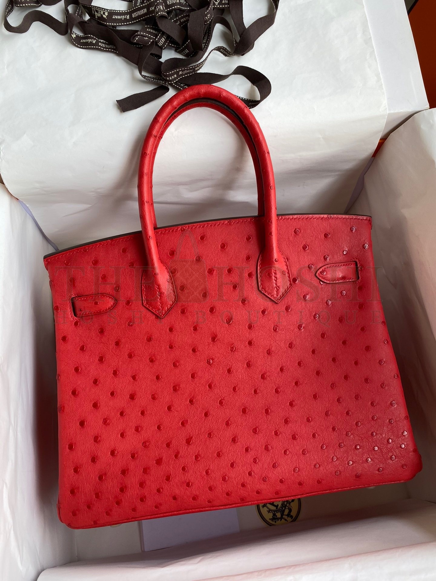 H**me5 Birkin 30 Retourne Handmade Bag In Red Ostrich Leather Master Quality
