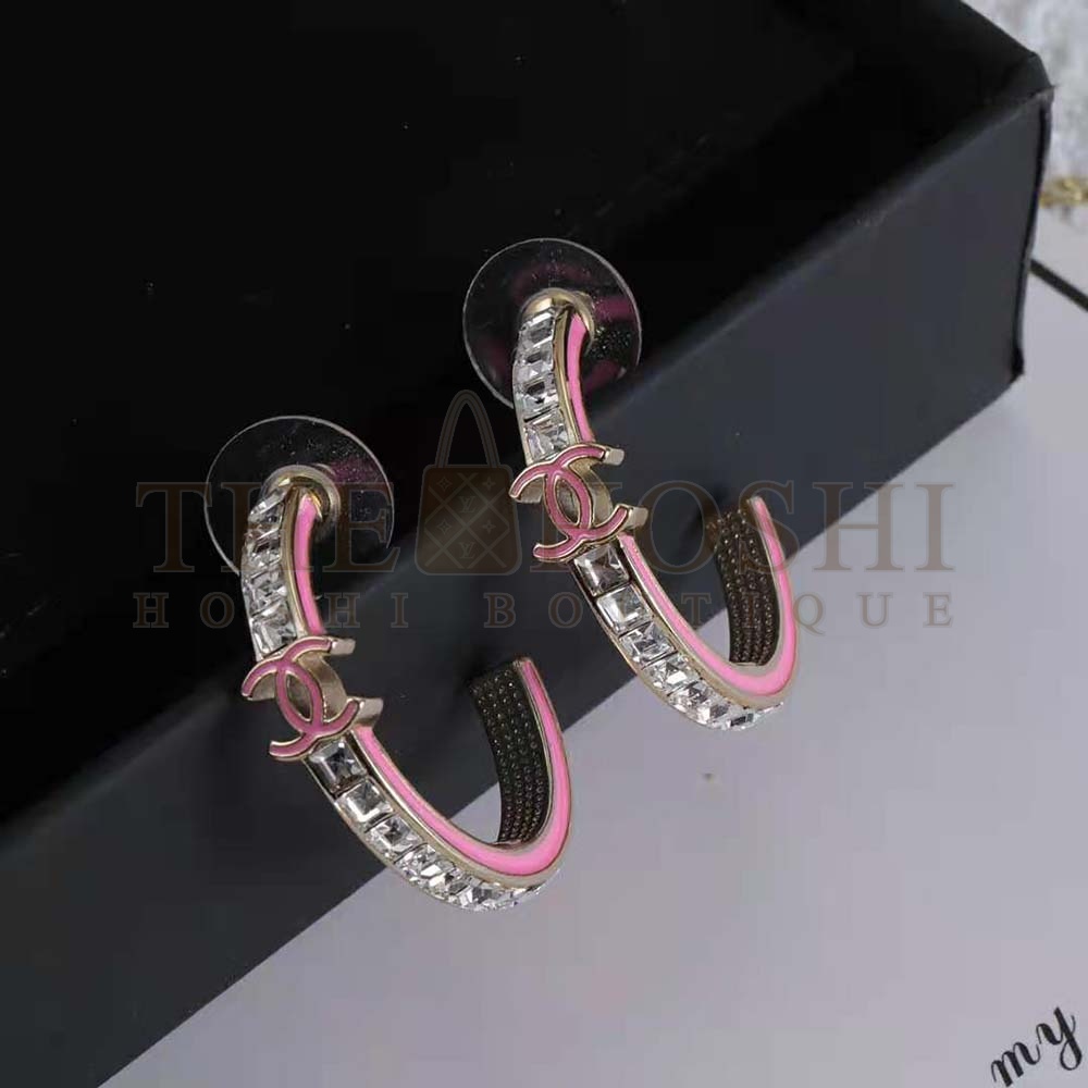 Ch**el Women Hoop Earrings in Metal and Diamantés-Pink Master Quality