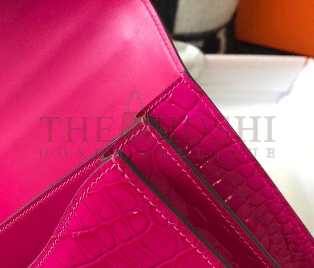 H**me5 Constance 24cm Bag In Rose Red Embossed Crocodile Master Quality