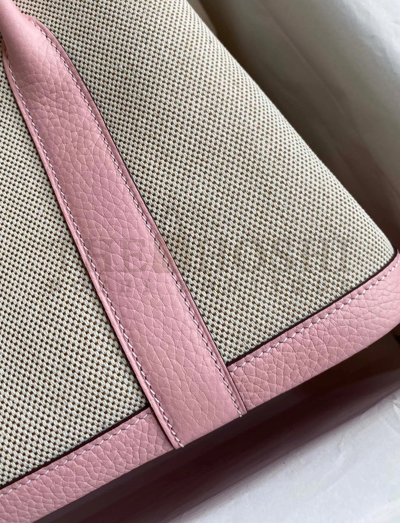 H**me5 Garden Party 30 Handmade Bag in Toile and Pink Leather Master Quality