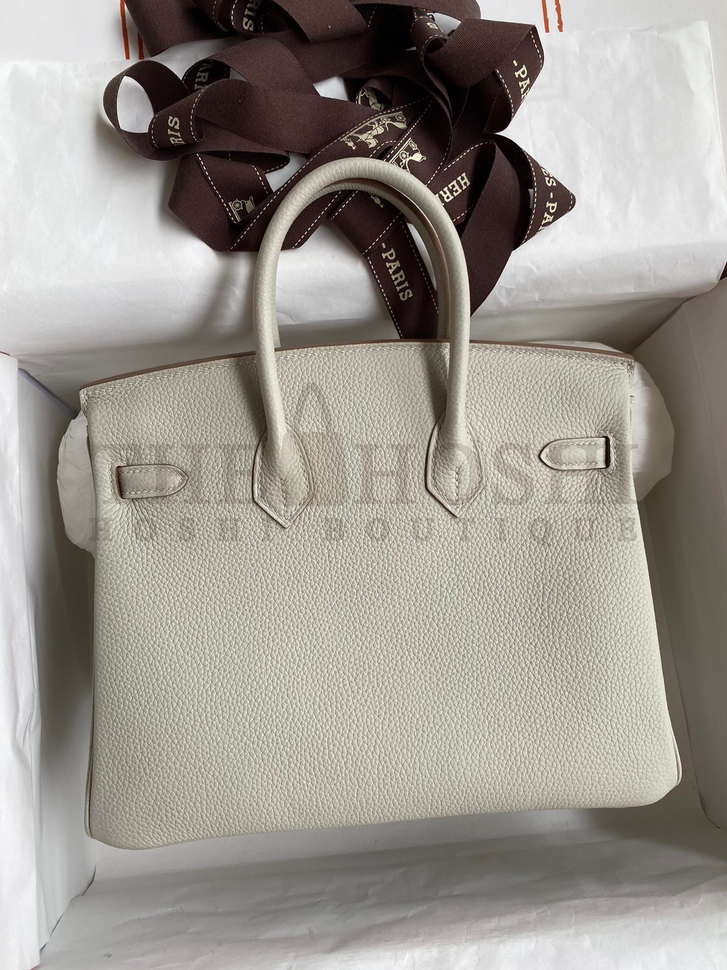 H**me5 Birkin 25 Retourne Handmade Bag In Pearl Grey Clemence Leather Master Quality