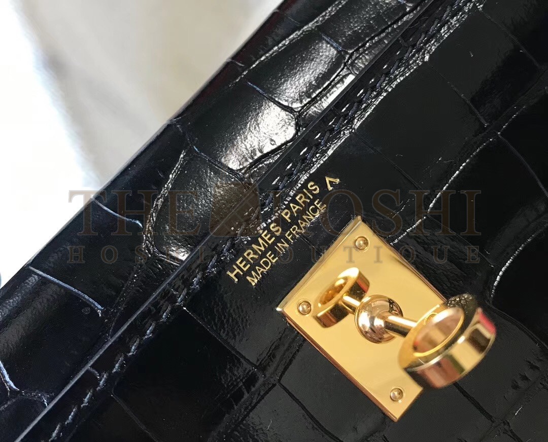 H**me5 Kelly Mini II Bag In Black Crocodile Embossed Leather Master Quality