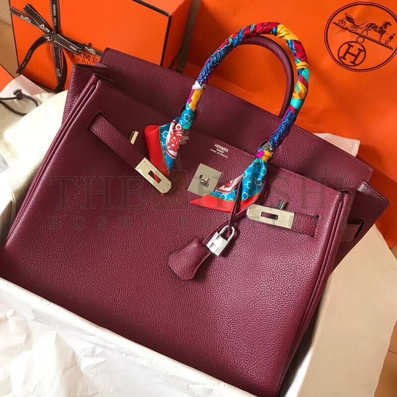 H**me5 Bordeaux Birkin 35cm Clemence Handmade Bag Master Quality